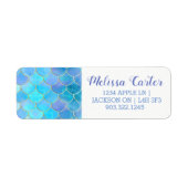 Aqua Pearlescent & Gold Mermaid Scale Patroon Etiket (Voorkant)