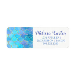 Aqua Pearlescent & Gold Mermaid Scale Patroon Etiket