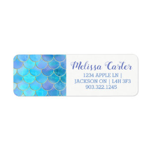 Aqua Pearlescent & Gold Mermaid Scale Patroon Etiket
