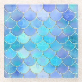 Aqua Pearlescent & Gold Mermaid Scale Patroon Glazen Onderzetter