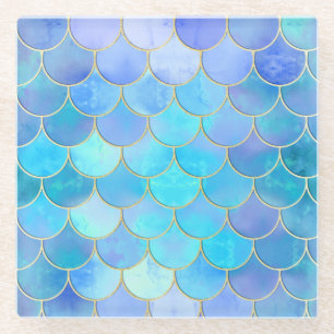 Aqua Pearlescent & Gold Mermaid Scale Patroon Glazen Onderzetter