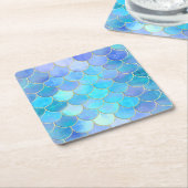 Aqua Pearlescent & Gold Mermaid Scale Patroon Kartonnen Onderzetters (Schuin)