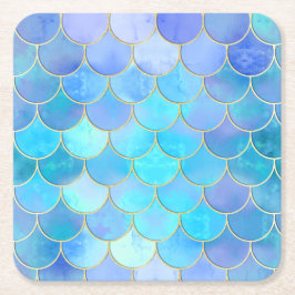 Aqua Pearlescent & Gold Mermaid Scale Patroon Kartonnen Onderzetters