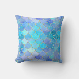 Aqua Pearlescent & Gold Mermaid Scale Patroon Kussen