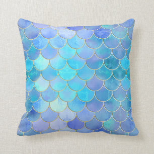 Aqua Pearlescent & Gold Mermaid Scale Patroon Kussen