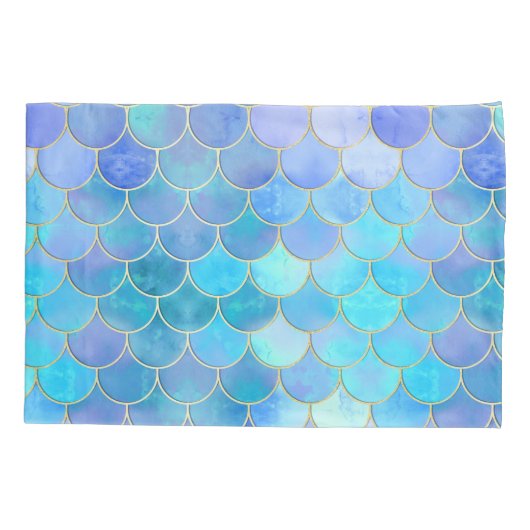 Aqua Pearlescent & Gold Mermaid Scale Patroon Kussensloop (Achterkant)