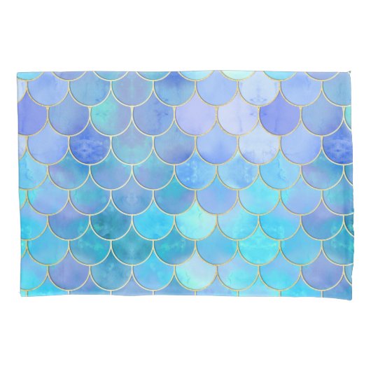 Aqua Pearlescent & Gold Mermaid Scale Patroon Kussensloop (Voorkant)