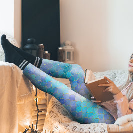 Aqua Pearlescent & Gold Mermaid Scale Patroon Leggings