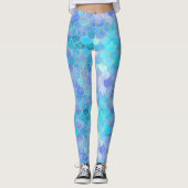 Aqua Pearlescent & Gold Mermaid Scale Patroon Leggings (Voorkant)