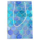 Aqua Pearlescent & Gold Mermaid Scale Patroon Medium Cadeauzakje (Voorkant)