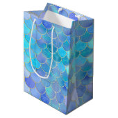 Aqua Pearlescent & Gold Mermaid Scale Patroon Medium Cadeauzakje (Voorkant Gekanteld)