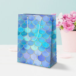 Aqua Pearlescent & Gold Mermaid Scale Patroon Medium Cadeauzakje