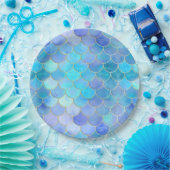 Aqua Pearlescent & Gold Mermaid Scale Patroon Papieren Bordje (Feest)