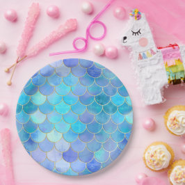 Aqua Pearlescent & Gold Mermaid Scale Patroon Papieren Bordje