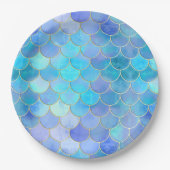 Aqua Pearlescent & Gold Mermaid Scale Patroon Papieren Bordje (Voorkant)
