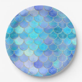 Aqua Pearlescent & Gold Mermaid Scale Patroon Papieren Bordje