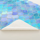 Aqua Pearlescent & Gold Mermaid Scale Patroon Sherpa Deken (3/4)