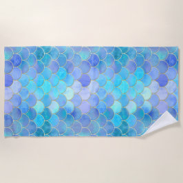 Aqua Pearlescent & Gold Mermaid Scale Patroon Strandlaken
