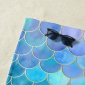 Aqua Pearlescent & Gold Mermaid Scale Patroon Strandlaken (In situ)