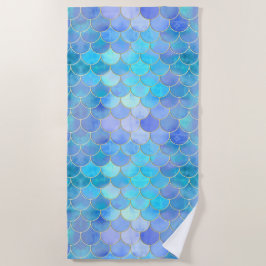 Aqua Pearlescent & Gold Mermaid Scale Patroon Strandlaken