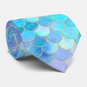 Aqua Pearlescent & Gold Mermaid Scale Patroon Stropdas (Opgerold)
