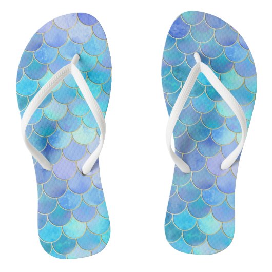 Aqua Pearlescent & Gold Mermaid Scale Patroon Teenslippers (Voetbed)