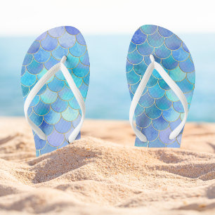 Aqua Pearlescent & Gold Mermaid Scale Patroon Teenslippers