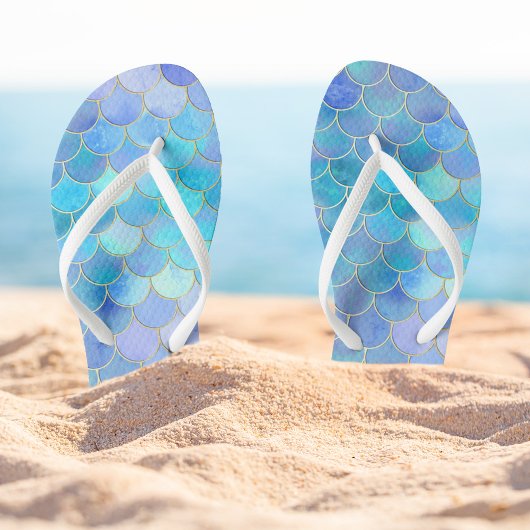Aqua Pearlescent & Gold Mermaid Scale Patroon Teenslippers