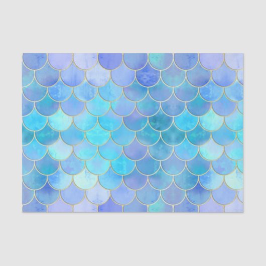 Aqua Pearlescent & Gold Mermaid Scale Patroon Tissuepapier (Voorkant)