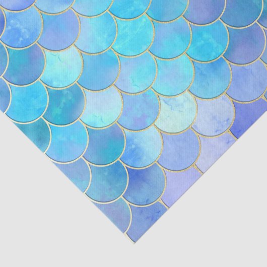 Aqua Pearlescent & Gold Mermaid Scale Patroon Tissuepapier (Detail)