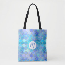 Aqua Pearlescent & Gold Mermaid Scale Patroon Tote Bag