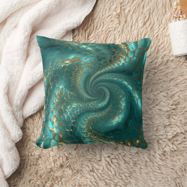 Aqua Pearlescent & Gold Mermaid Scale Pattern  Kussen (Deken)