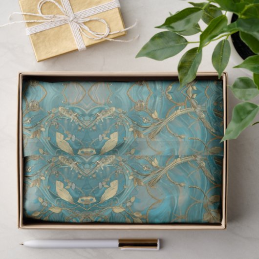 Aqua Pearlescent & Gold Mermaid Scale Pattern  Tissuepapier (Geschenk)
