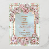 Aqua Peony bruiloft Folie Uitnodiging (Voorkant)