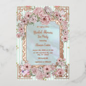  Aqua Peony Vrijgezellenfeest Tea Party Folie Uitnodiging (Voorkant)