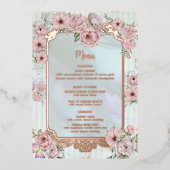 Aqua Peony Wedding Folie Menu Kaart (Voorkant)