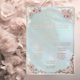  Aqua Peony Wedding Folie Programma Kaart
