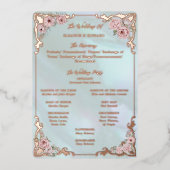  Aqua Peony Wedding Folie Programma Kaart (Voorkant)