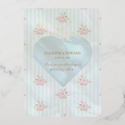 Aqua Peony Wedding Folie Programma Kaart (Achterkant)