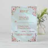  Aqua Peony Wedding Folie RSVP Response Kaart (Staand Voorkant)