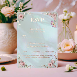  Aqua Peony Wedding Folie RSVP Response Kaart