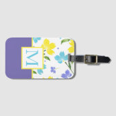Aqua Periwinkle Gele Waterverf Bloemstenen Bagagelabel (Voorkant (horizontaal))