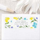 Aqua Periwinkle Gele Waterverf Bloemstenen Etiket (Insitu)