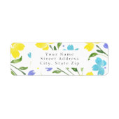 Aqua Periwinkle Gele Waterverf Bloemstenen Etiket (Voorkant)