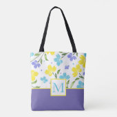 Aqua Periwinkle Gele Waterverf Bloemstenen Tote Bag (Achterkant)