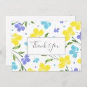 Aqua, Periwinkle, Gele Waterverf Floral Stems Bedankkaart (Voorkant / Achterkant)