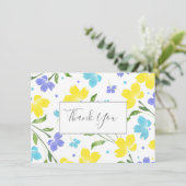 Aqua, Periwinkle, Gele Waterverf Floral Stems Bedankkaart (Staand voorkant)
