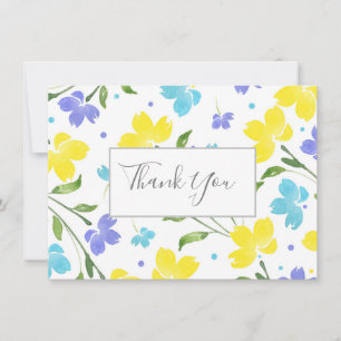 Aqua, Periwinkle, Gele Waterverf Floral Stems Bedankkaart