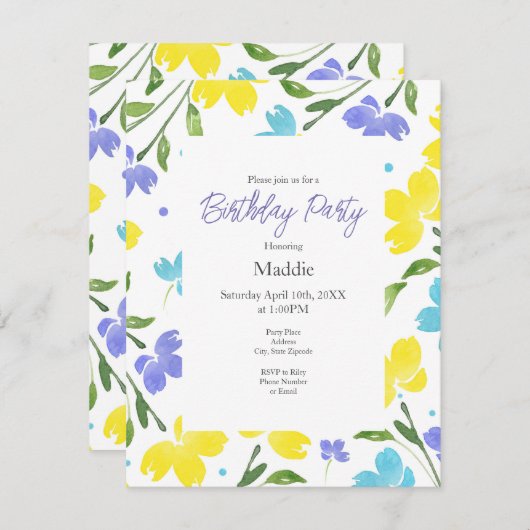 Aqua, Periwinkle, Gele Waterverf Vloerstenen Kaart (Voorkant / Achterkant)