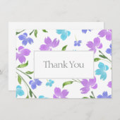 Aqua Periwinkle Paarse Waterverf bloemstelen Bedankkaart (Voorkant / Achterkant)